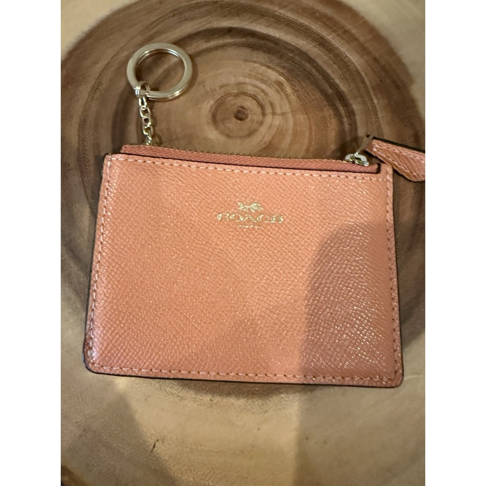 Coach Skinny Zip ID Case Wallet Key Ring‎ In  Light Coral